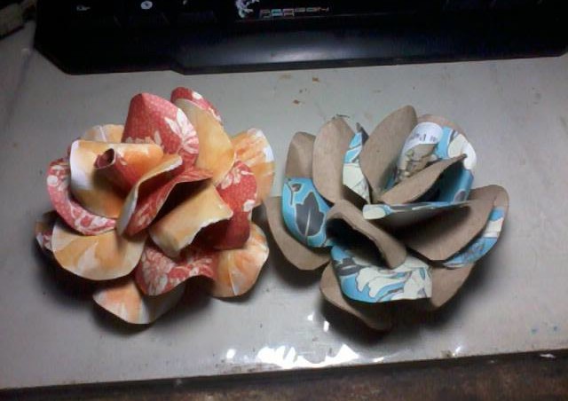 tissue roll roses with patterned paper