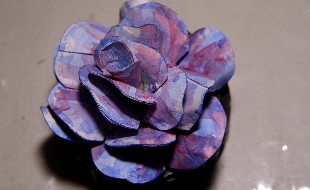 colored paper rose upcycled tissue rolls